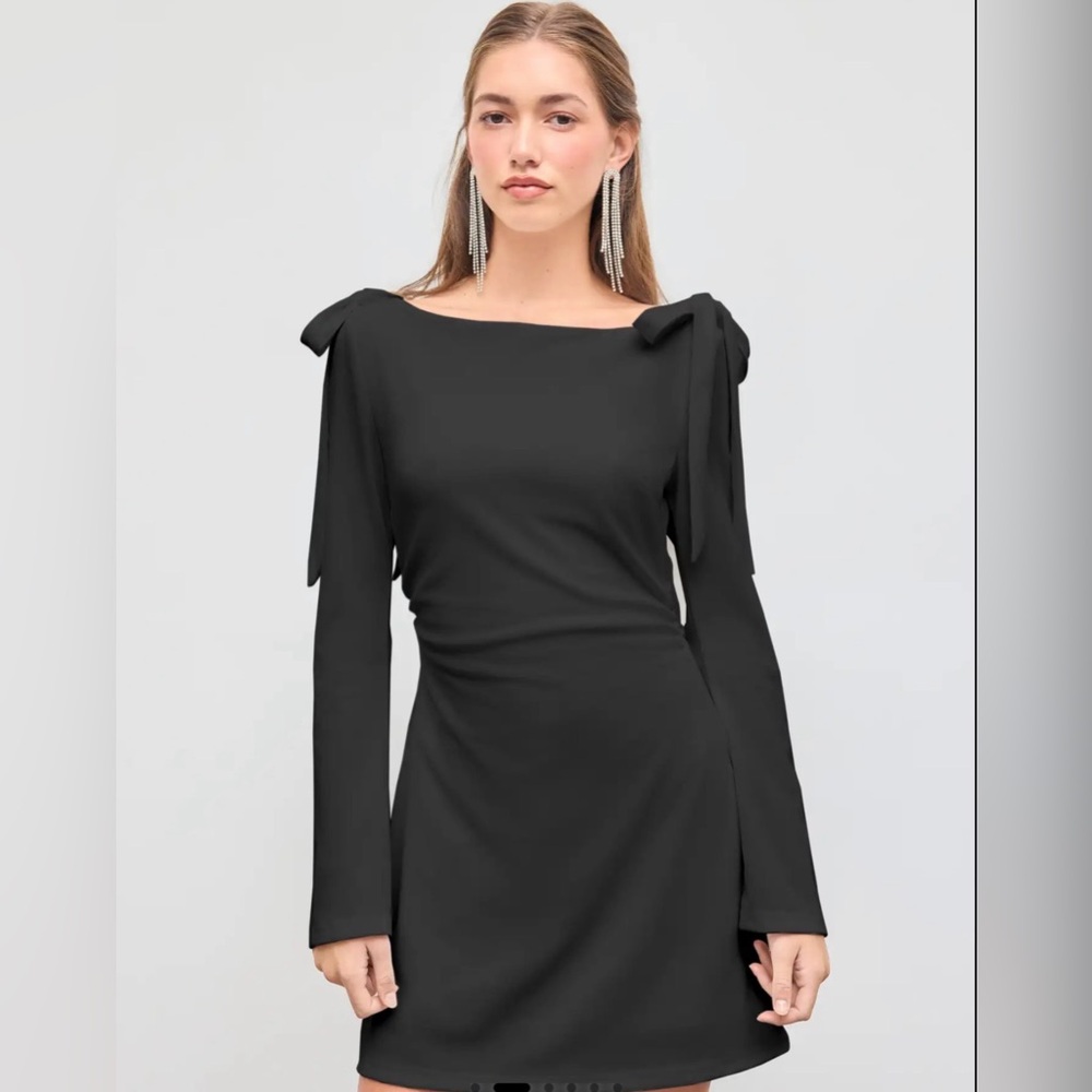 Cider BOAT NECKLINE SOLID RUCHED BOWKNOT MINI DRESS XXS JA-16